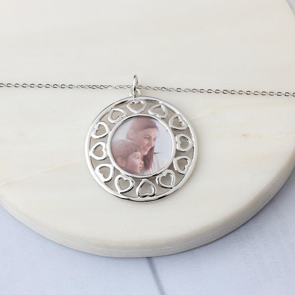 Heart Hollow Pattern Personalized Custom Color Photo Necklace 925 Sterling Silver Anniversary Jewelry - Personalized Jewel