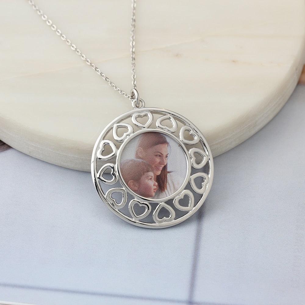 Heart Hollow Pattern Personalized Custom Color Photo Necklace 925 Sterling Silver Anniversary Jewelry - Personalized Jewel