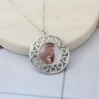 Heart Hollow Pattern Personalized Custom Color Photo Necklace 925 Sterling Silver Anniversary Jewelry - Personalized Jewel