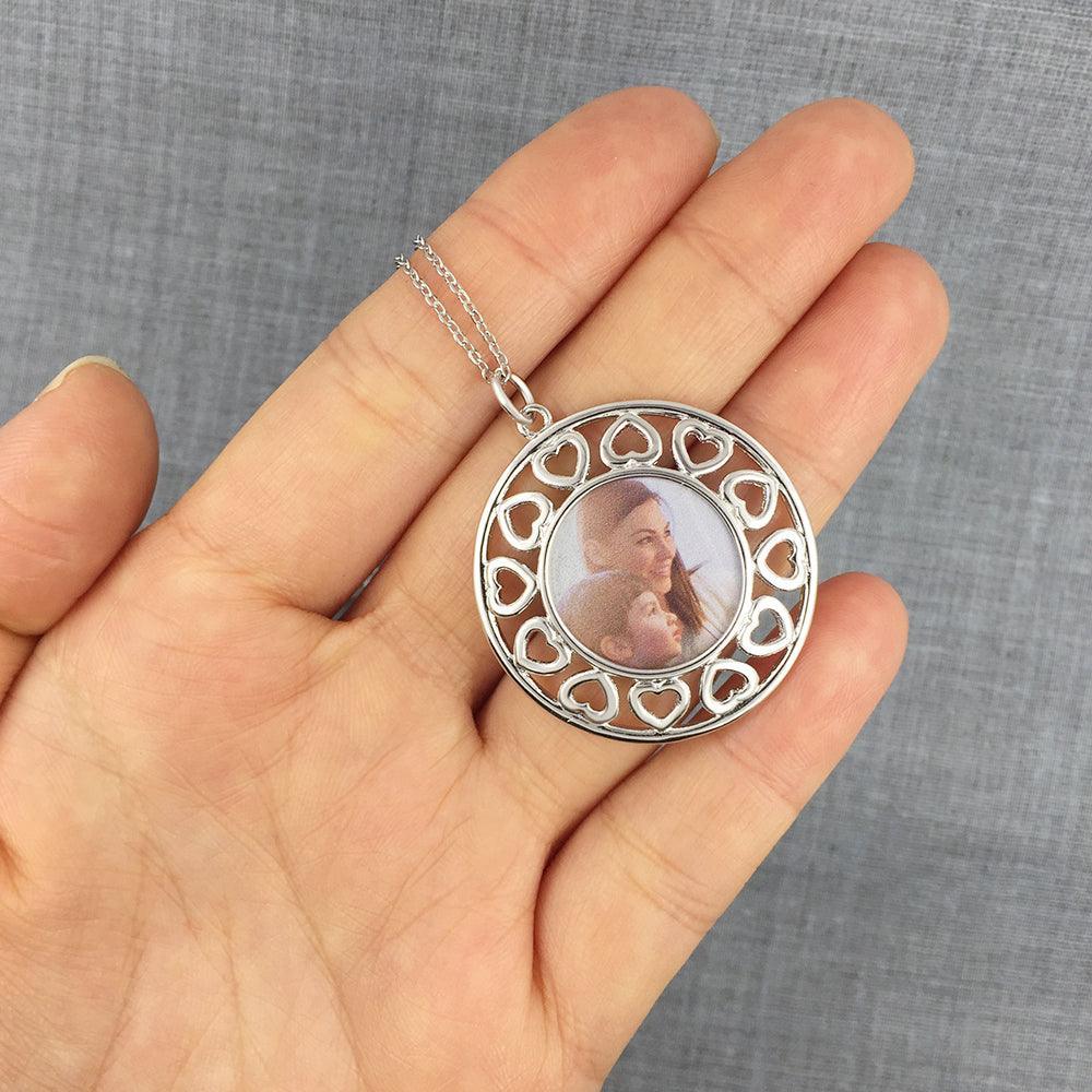 Heart Hollow Pattern Personalized Custom Color Photo Necklace 925 Sterling Silver Anniversary Jewelry - Personalized Jewel