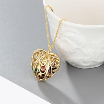 Heart Hollow With Birthstone Personalized Gifts Gold Color 925 Sterling Silver Pendant Necklace Women Jewelry - Personalized Jewel