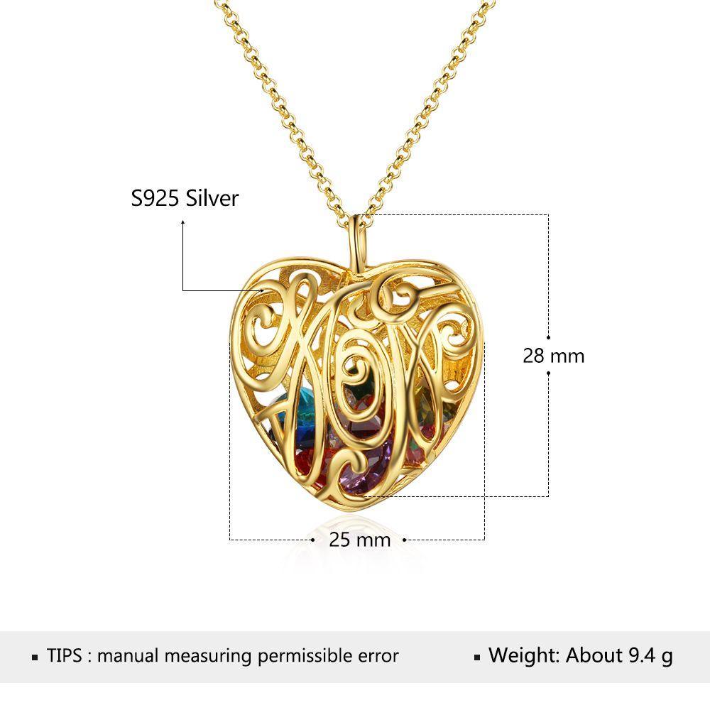 Heart Hollow With Birthstone Personalized Gifts Gold Color 925 Sterling Silver Pendant Necklace Women Jewelry - Personalized Jewel
