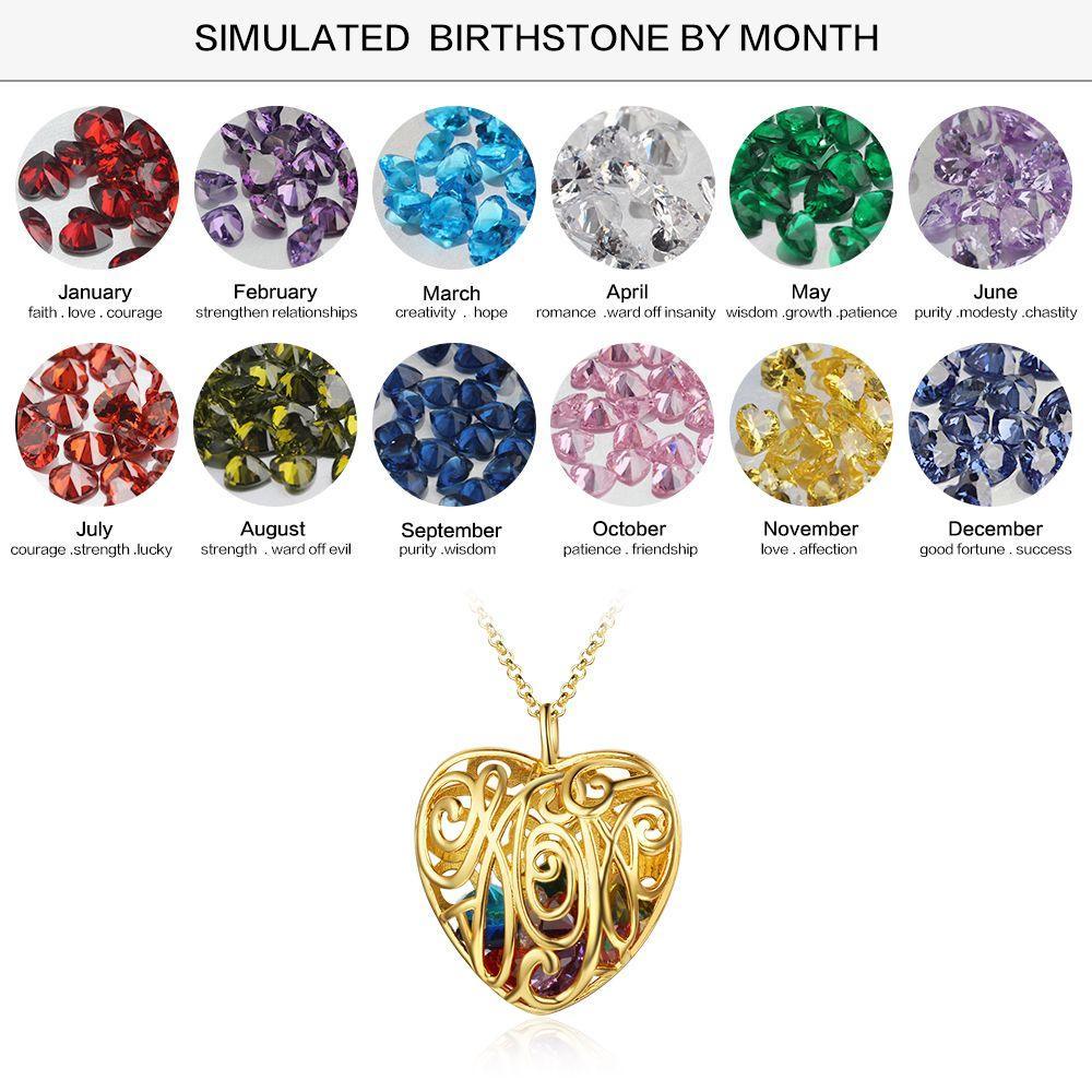 Heart Hollow With Birthstone Personalized Gifts Gold Color 925 Sterling Silver Pendant Necklace Women Jewelry - Personalized Jewel