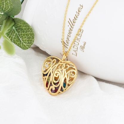 Heart Hollow With Birthstone Personalized Gifts Gold Color 925 Sterling Silver Pendant Necklace Women Jewelry - Personalized Jewel