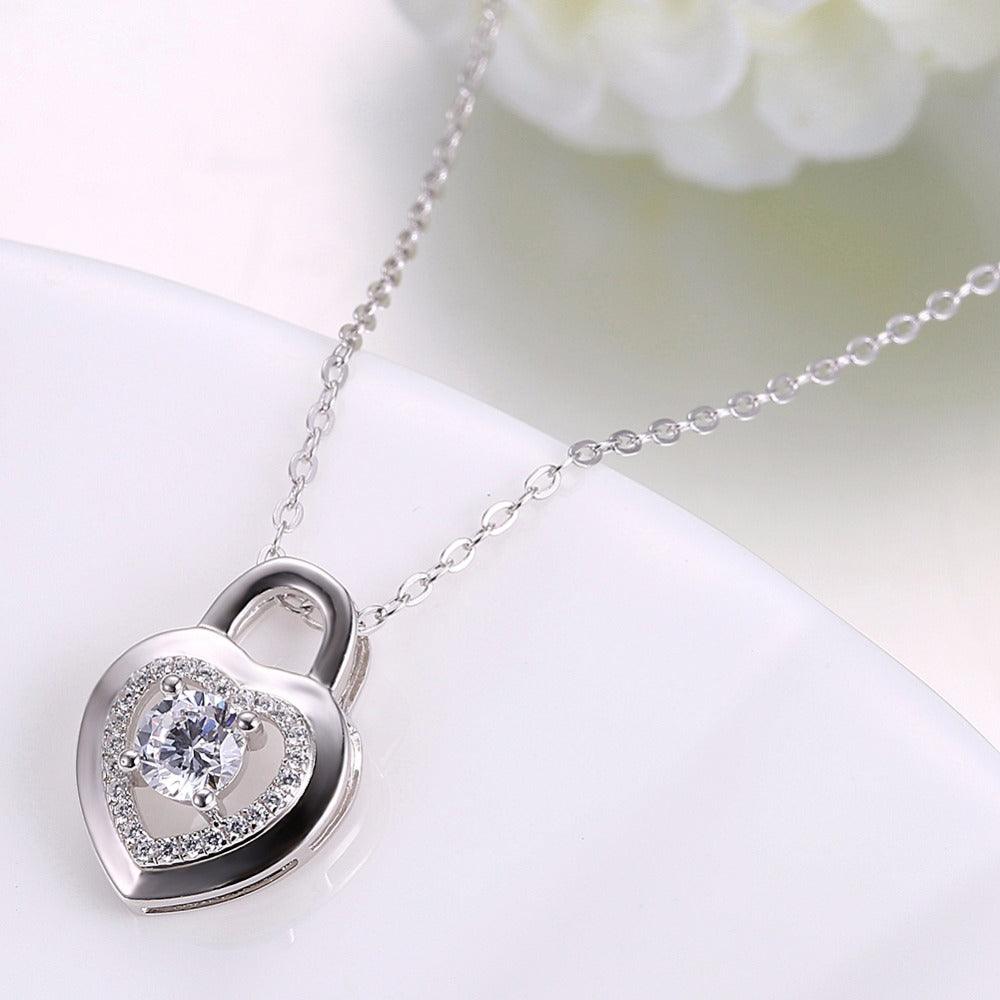 Heart Lock Cubic Zirconia Necklace for Women - Sterling Silver Necklace for Girls - Fashion Jewelry for Women - Fashion Necklace for Women - Personalized Jewel