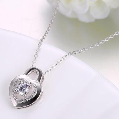 Heart Lock Cubic Zirconia Necklace for Women - Sterling Silver Necklace for Girls - Fashion Jewelry for Women - Fashion Necklace for Women - Personalized Jewel