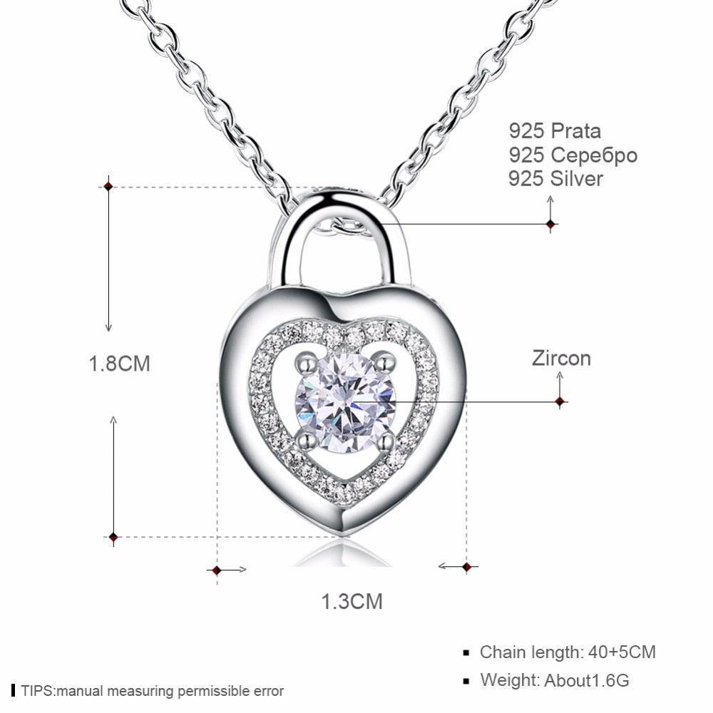 Heart Lock Cubic Zirconia Necklace for Women - Sterling Silver Necklace for Girls - Fashion Jewelry for Women - Fashion Necklace for Women - Personalized Jewel