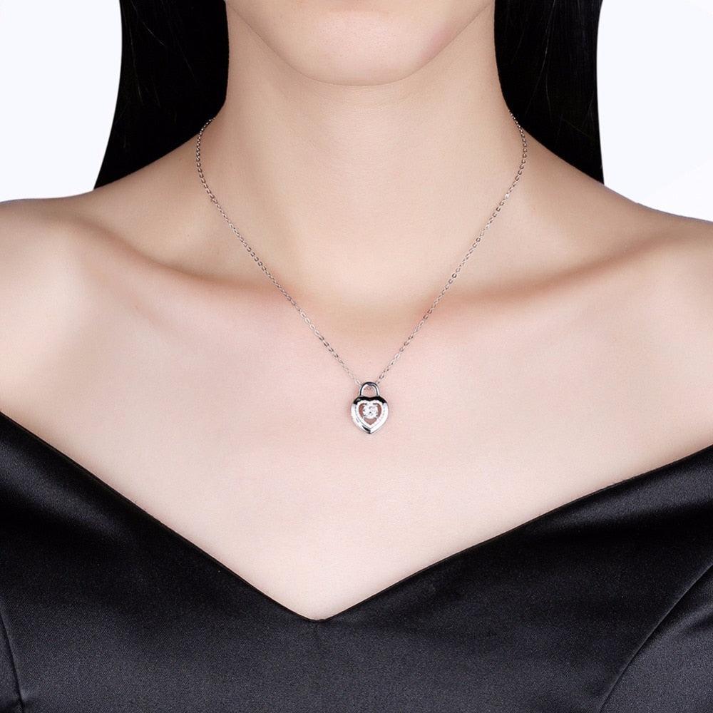 Heart Lock Cubic Zirconia Necklace for Women - Sterling Silver Necklace for Girls - Fashion Jewelry for Women - Fashion Necklace for Women - Personalized Jewel