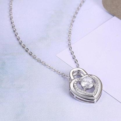 Heart Lock Cubic Zirconia Necklace for Women - Sterling Silver Necklace for Girls - Fashion Jewelry for Women - Fashion Necklace for Women - Personalized Jewel