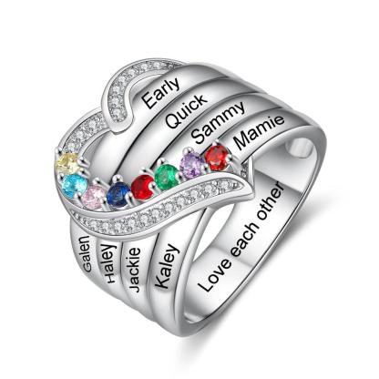Heart Personalized Silver Ring - 8 Custom Birthstones 8 Custome Names 1 Custom Engraving-Personalized Jewels