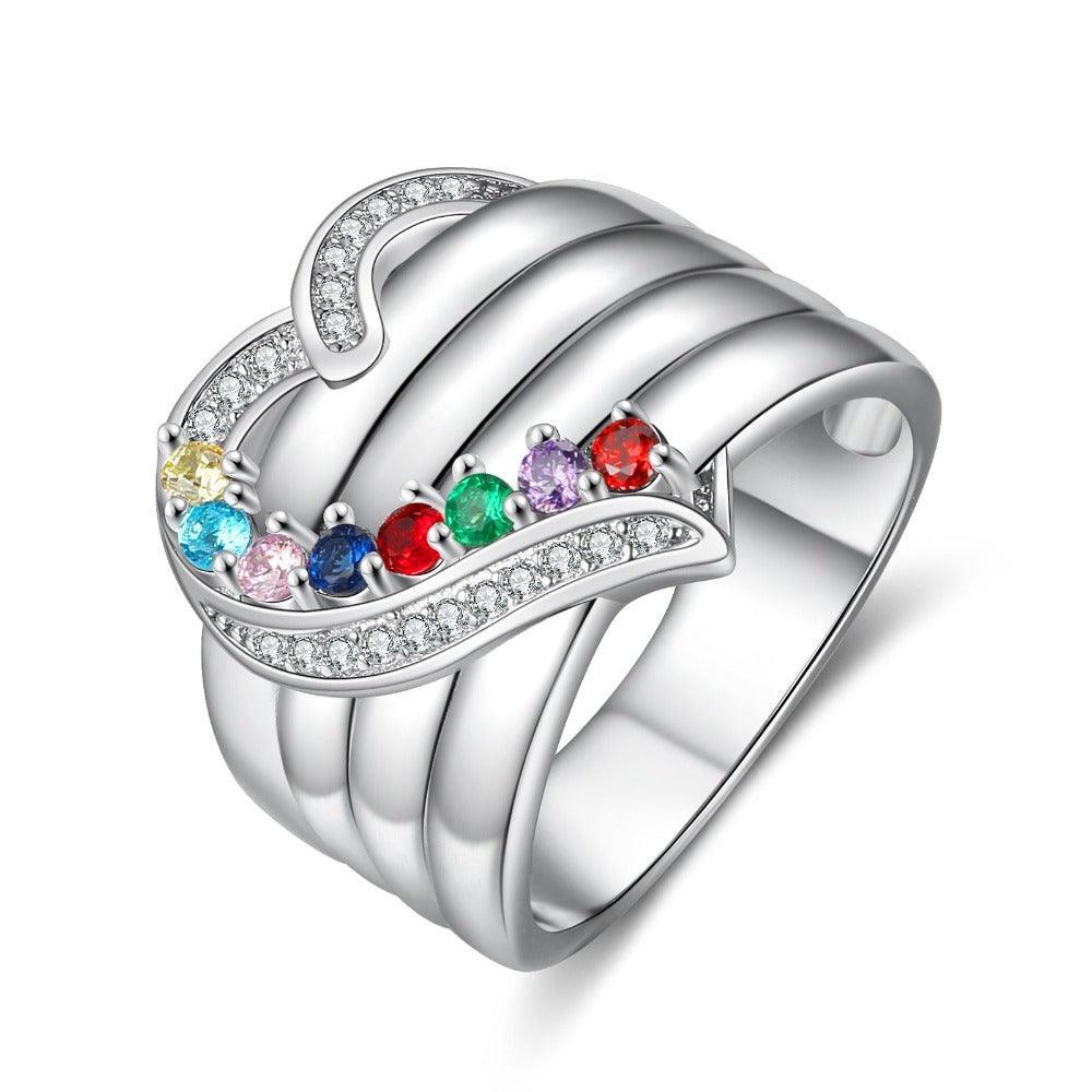 Heart Personalized Silver Ring - 8 Custom Birthstones 8 Custome Names 1 Custom Engraving-Personalized Jewels