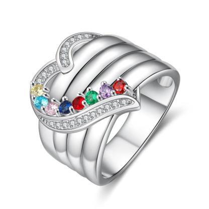Heart Personalized Silver Ring - 8 Custom Birthstones 8 Custome Names 1 Custom Engraving-Personalized Jewels
