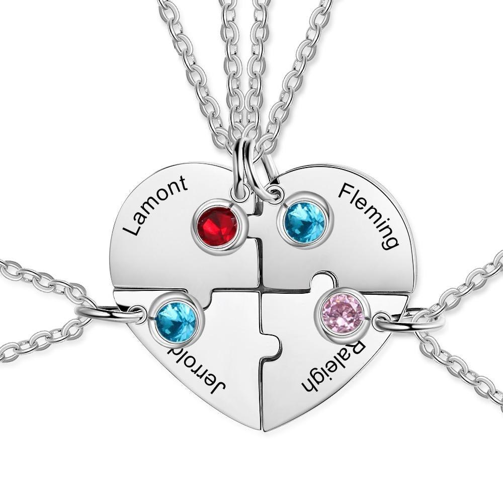 Heart Shape Friendship Necklace, Stainless Steel Personalized Necklace for Women, Birthstone Engraved Necklace for Four Friends - Personalized Jewel