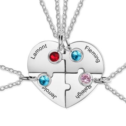 Heart Shape Friendship Necklace, Stainless Steel Personalized Necklace for Women, Birthstone Engraved Necklace for Four Friends - Personalized Jewel