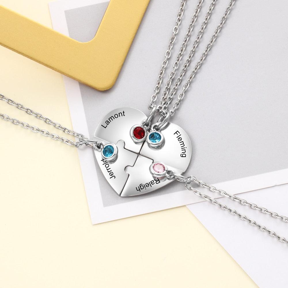 Heart Shape Friendship Necklace, Stainless Steel Personalized Necklace for Women, Birthstone Engraved Necklace for Four Friends - Personalized Jewel