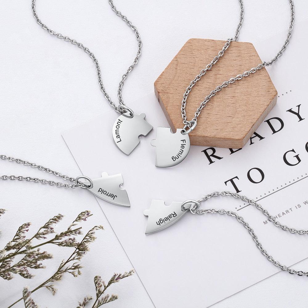 Heart Shape Friendship Necklace, Stainless Steel Personalized Necklace for Women, Birthstone Engraved Necklace for Four Friends - Personalized Jewel