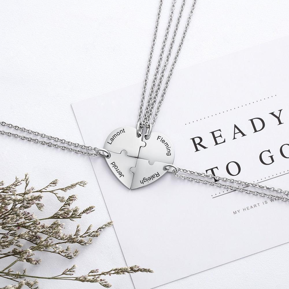 Heart Shape Friendship Necklace, Stainless Steel Personalized Necklace for Women, Birthstone Engraved Necklace for Four Friends - Personalized Jewel
