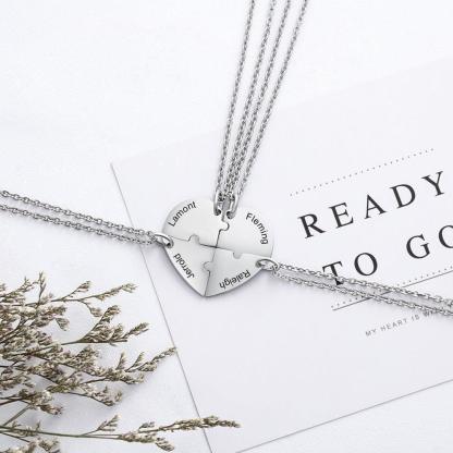 Heart Shape Friendship Necklace, Stainless Steel Personalized Necklace for Women, Birthstone Engraved Necklace for Four Friends - Personalized Jewel