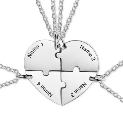 Heart Shape Friendship Necklace, Stainless Steel Personalized Necklace for Women, Birthstone Engraved Necklace for Four Friends - Personalized Jewel
