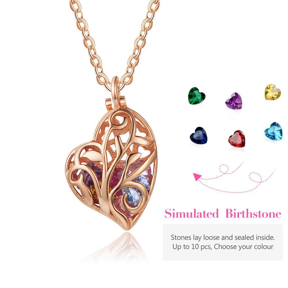 Heart Shape Hollow With Birthstone Personalized Gift Rose Gold Color 925 Sterling Silver Necklaces & Pendants - Personalized Jewel
