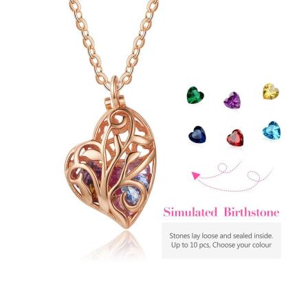 Heart Shape Hollow With Birthstone Personalized Gift Rose Gold Color 925 Sterling Silver Necklaces & Pendants - Personalized Jewel
