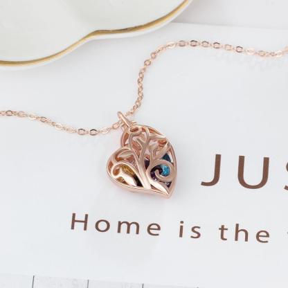 Heart Shape Hollow With Birthstone Personalized Gift Rose Gold Color 925 Sterling Silver Necklaces & Pendants - Personalized Jewel