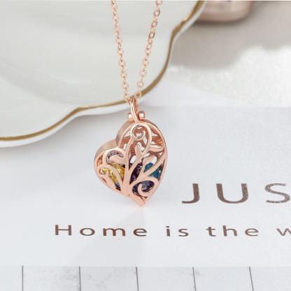 Heart Shape Hollow With Birthstone Personalized Gift Rose Gold Color 925 Sterling Silver Necklaces & Pendants - Personalized Jewel