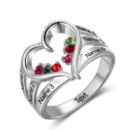 Heart Shaped Engagement Female Ring - Engraving Birthstone Wedding Band - Personalized Jewel