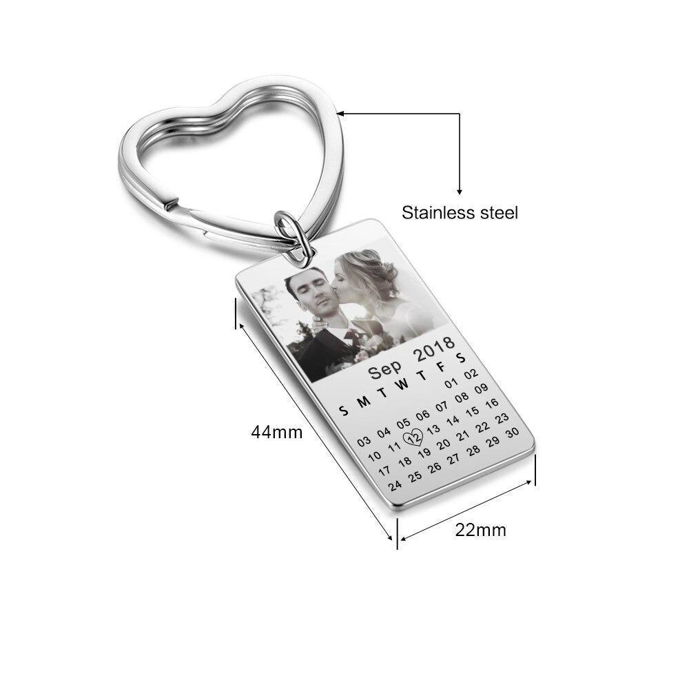 Heart-Shaped Keyring with Customized Photo & Date Engraved - Personalized Jewel
