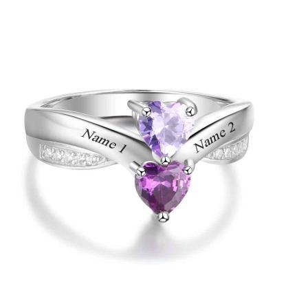 Heart-shaped Personalized 925 Sterling Silver Ring Engraved with Birthstone, Gift of Love - Personalized Jewel