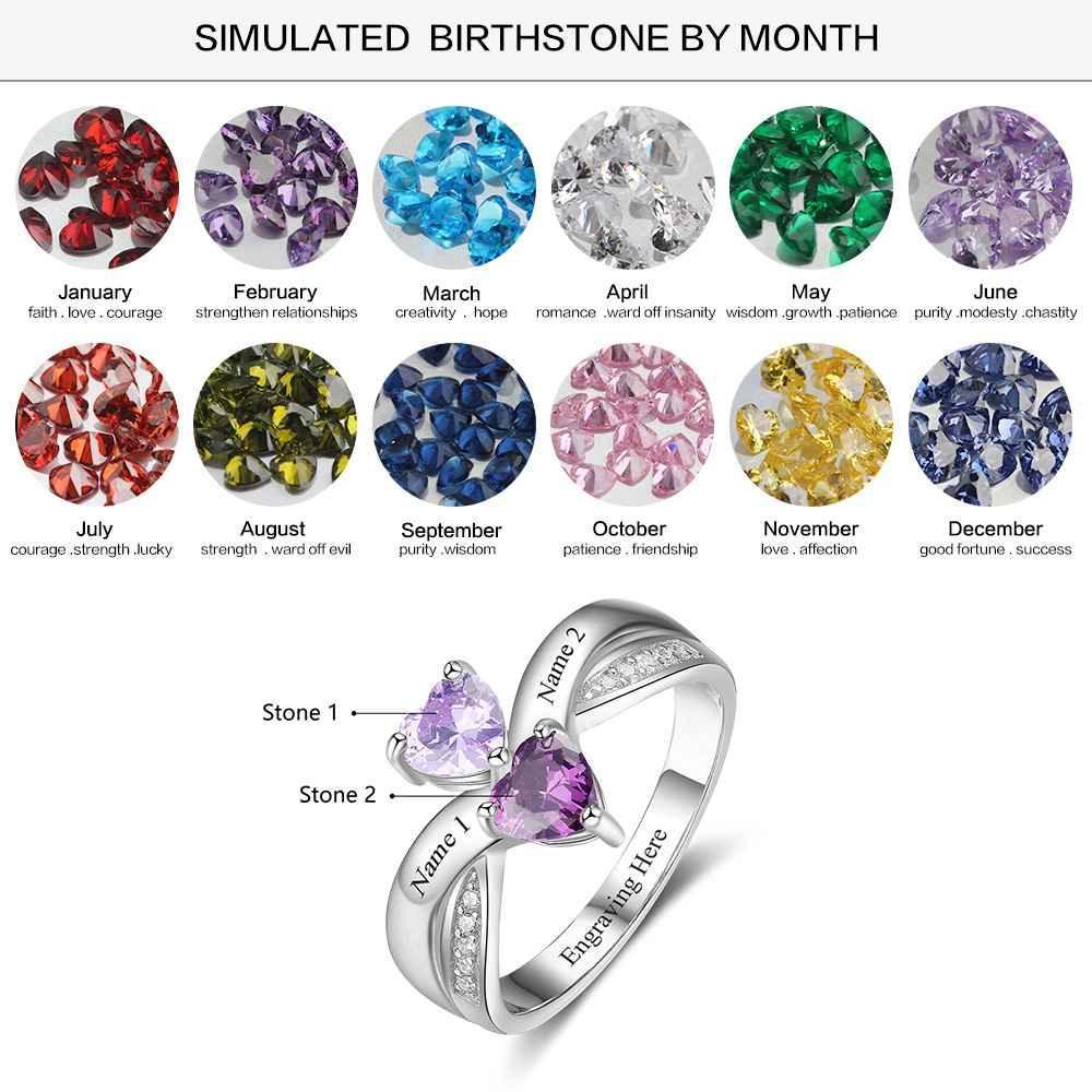 Heart-shaped Personalized 925 Sterling Silver Ring Engraved with Birthstone, Gift of Love - Personalized Jewel
