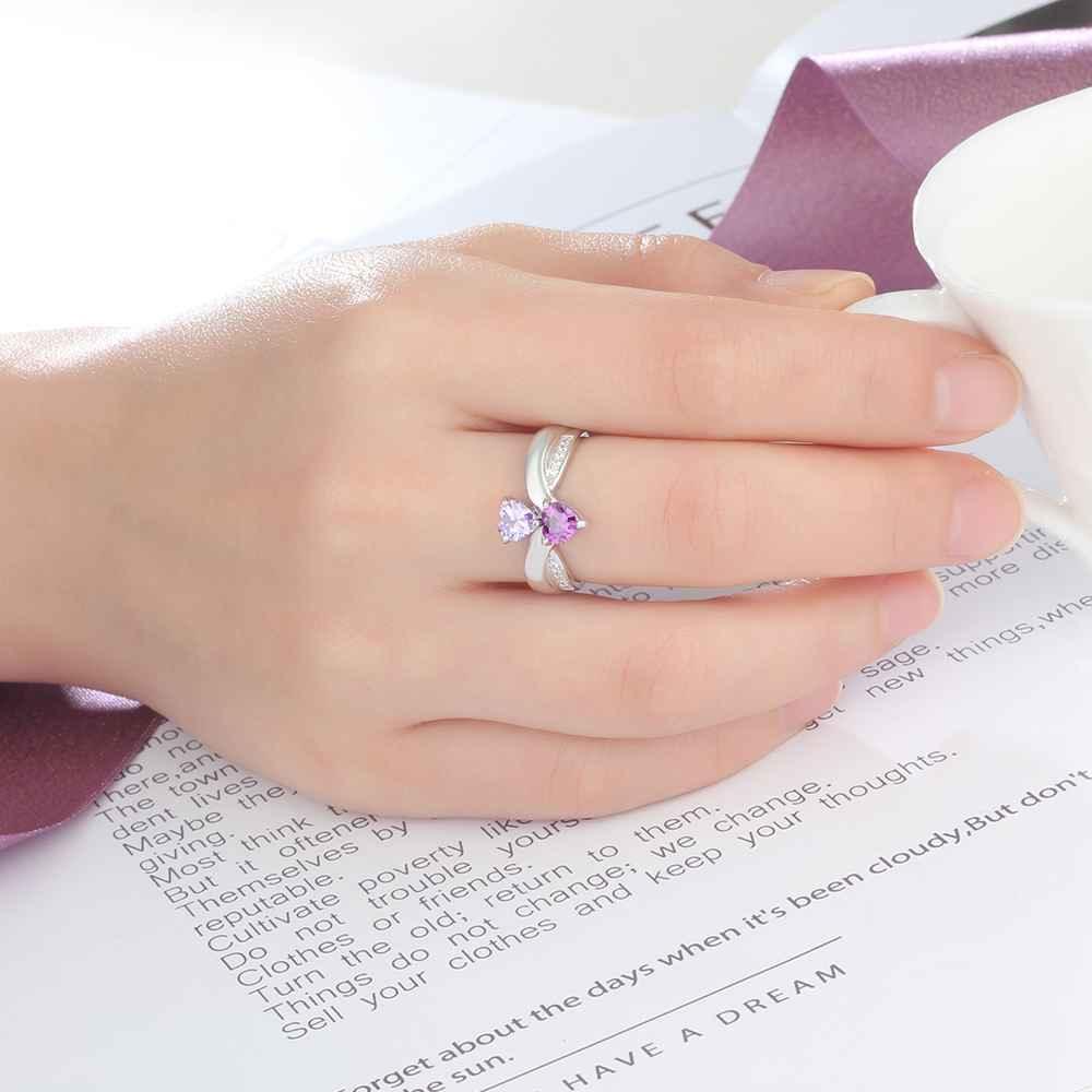 Heart-shaped Personalized 925 Sterling Silver Ring Engraved with Birthstone, Gift of Love - Personalized Jewel