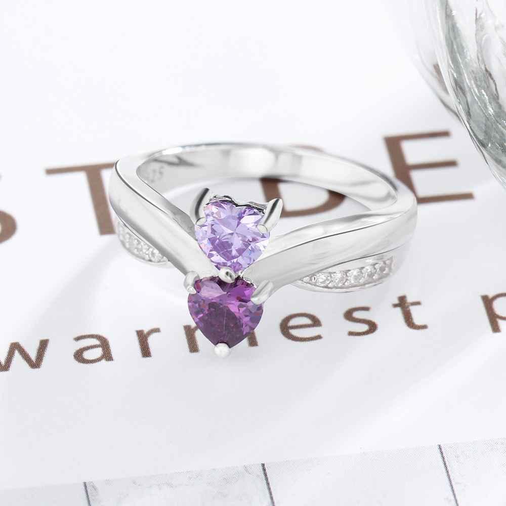 Heart-shaped Personalized 925 Sterling Silver Ring Engraved with Birthstone, Gift of Love - Personalized Jewel