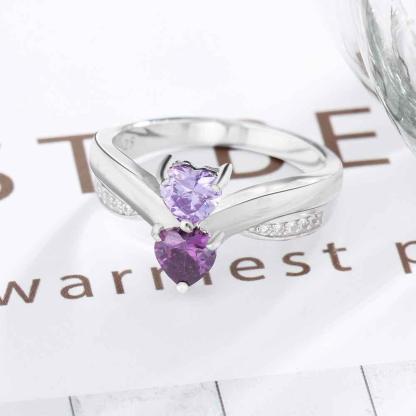 Heart-shaped Personalized 925 Sterling Silver Ring Engraved with Birthstone, Gift of Love - Personalized Jewel