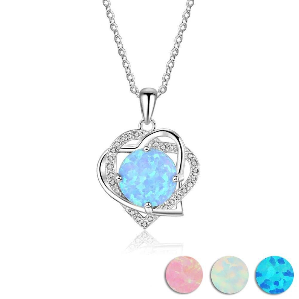 Heart To Heart Blue Opal Pendants & Necklace With Genuine 925 Sterling Silver Women Jewelry Gift For Her - Personalized Jewel