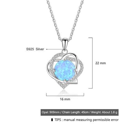 Heart To Heart Blue Opal Pendants & Necklace With Genuine 925 Sterling Silver Women Jewelry Gift For Her - Personalized Jewel