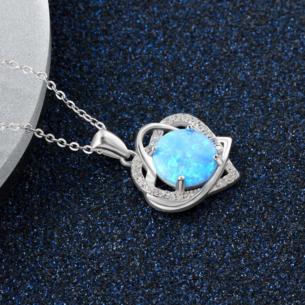 Heart To Heart Blue Opal Pendants & Necklace With Genuine 925 Sterling Silver Women Jewelry Gift For Her - Personalized Jewel