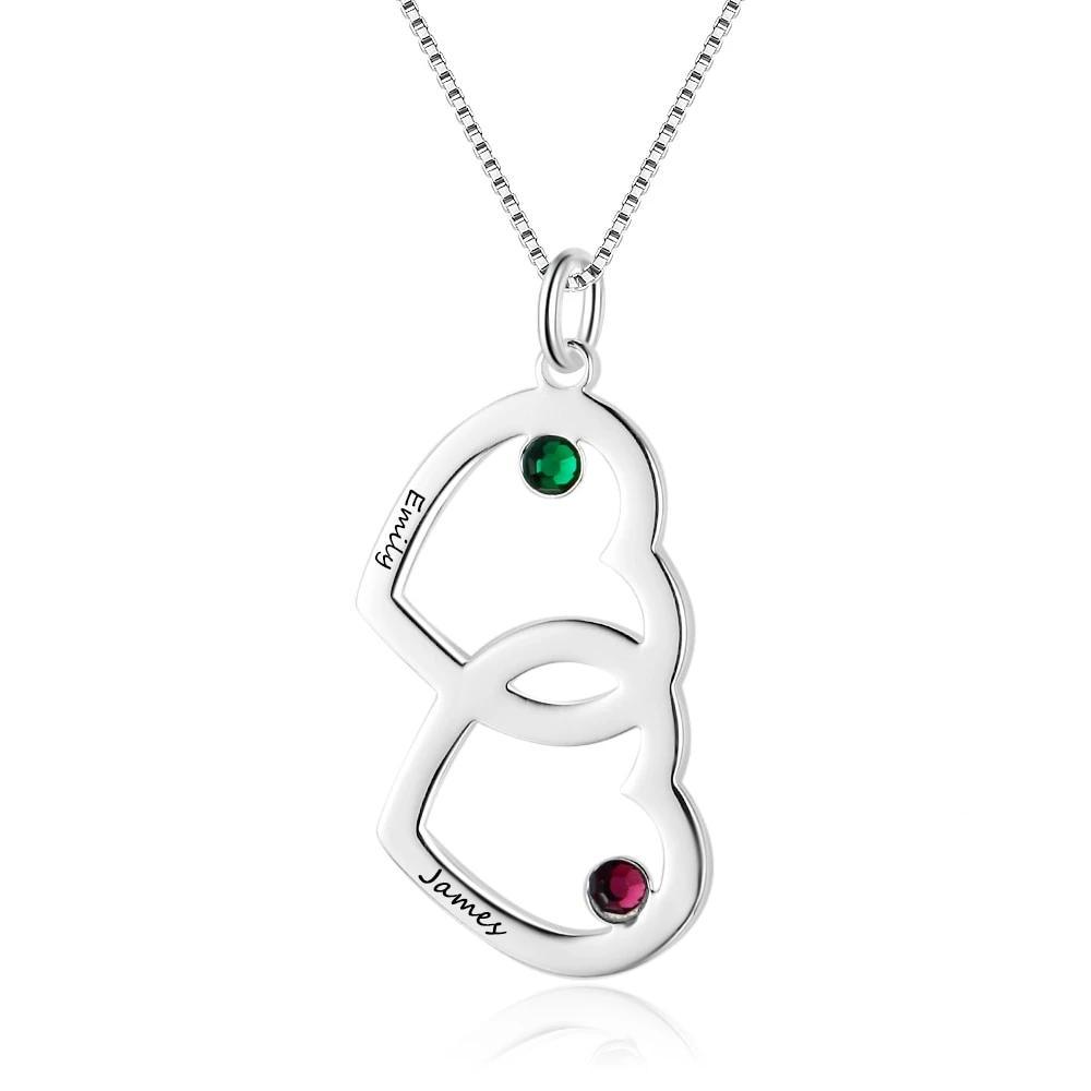 Heart To Heart Design Personalized Engrave Name Necklace Birthstone 925 Sterling Silver Necklaces & Pendants - Personalized Jewel