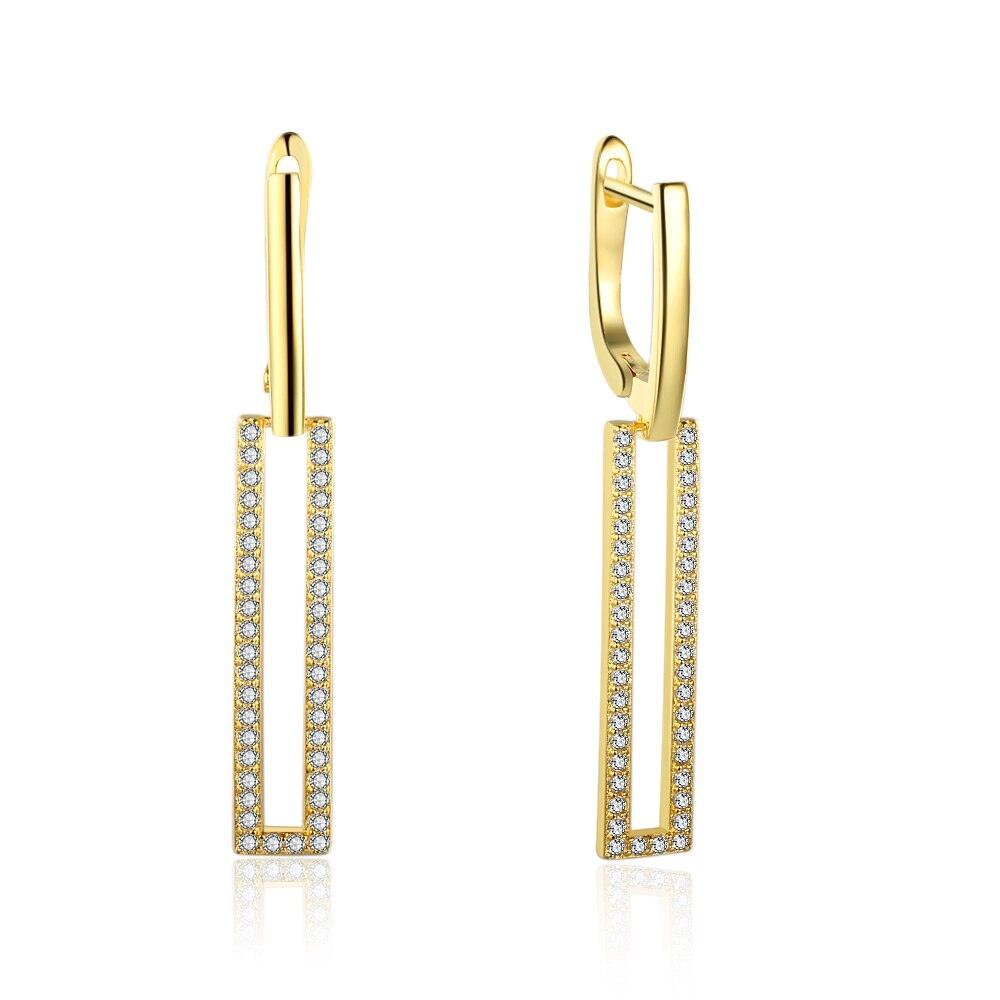 High-Quality Silver Rectangle Shaped Gold Plated Long Dangling Drop Earrings with Cubic Zirconia, Fashion Jewelry for Women - Personalized Jewel