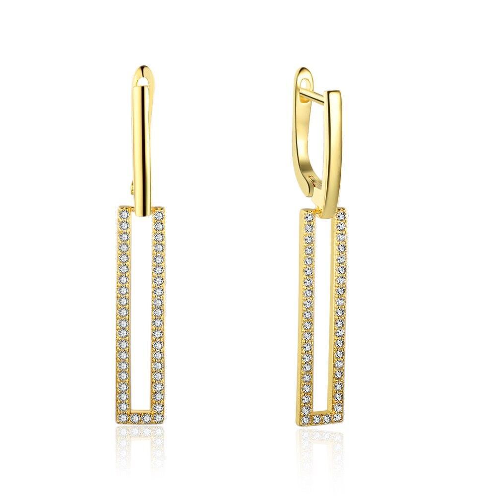High-Quality Silver Rectangle Shaped Gold Plated Long Dangling Drop Earrings with Cubic Zirconia, Fashion Jewelry for Women - Personalized Jewel