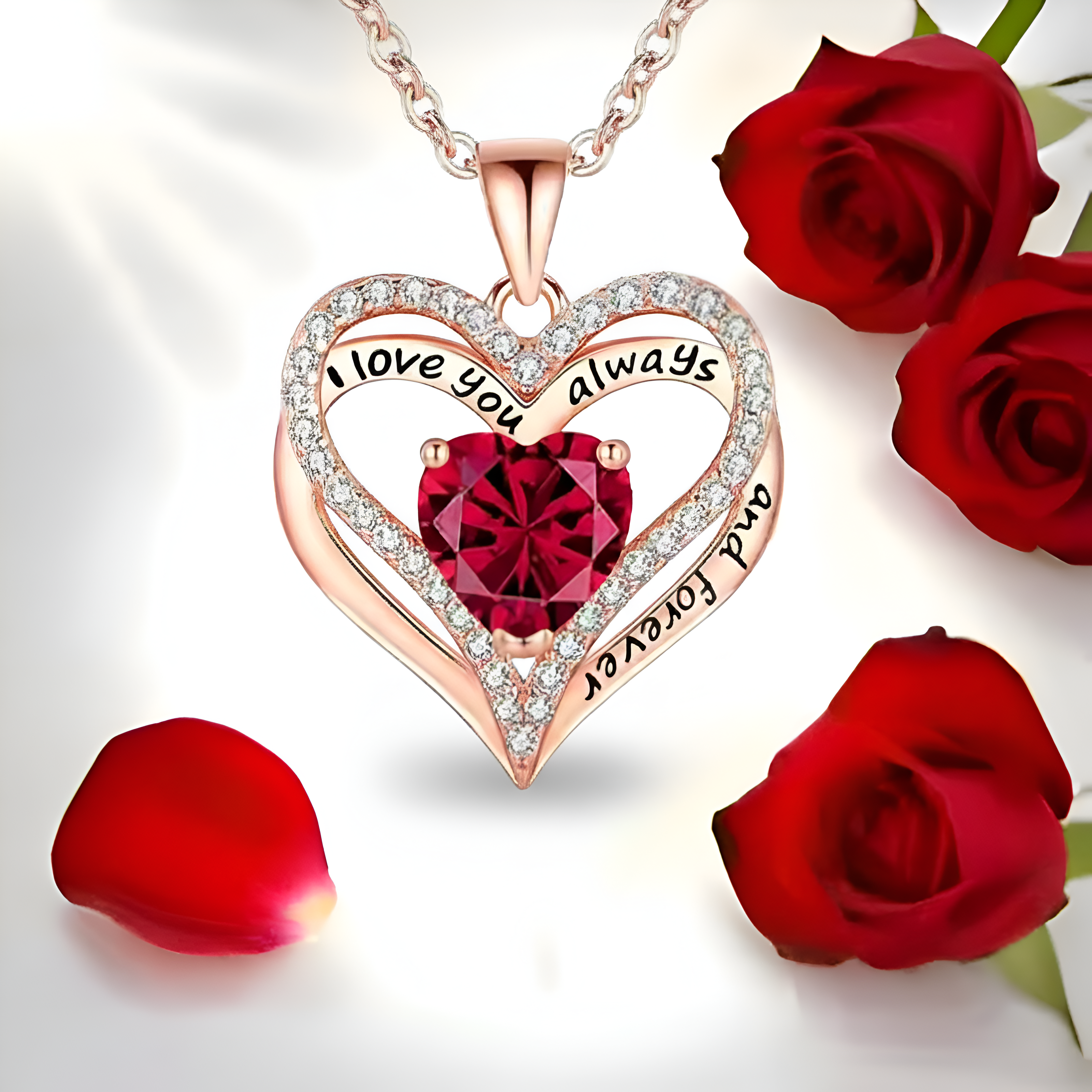 Crystal Pendant Necklace With Rose Bear Gift Box