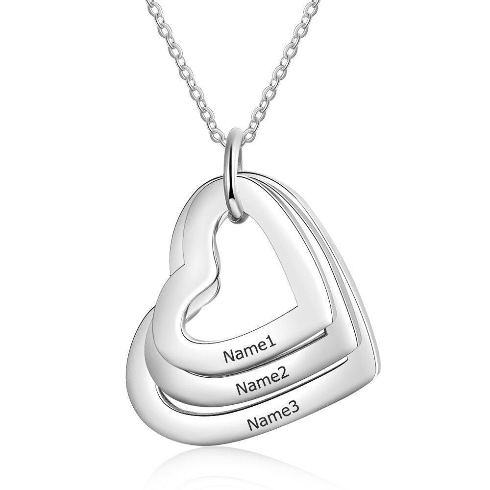 Hollow Heart Sterling Silver Necklace - 3 Custom Names - Personalized Jewel