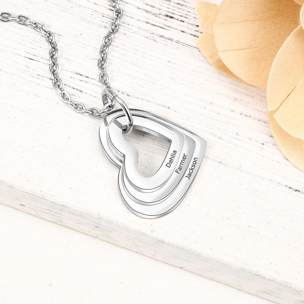 Hollow Heart Sterling Silver Necklace - 3 Custom Names - Personalized Jewel