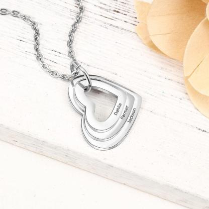 Hollow Heart Sterling Silver Necklace - 3 Custom Names - Personalized Jewel