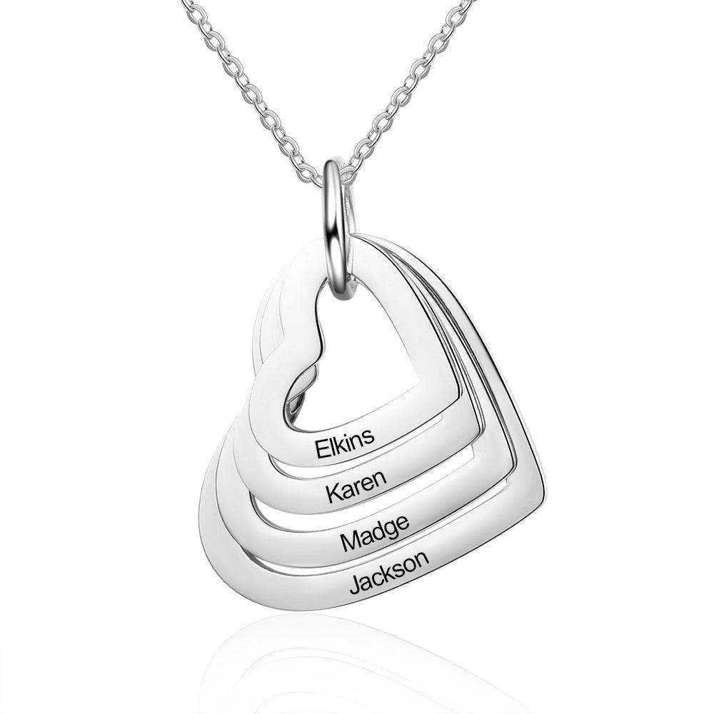 Hollow Heart Sterling Silver Necklace - 4 Custom Names-Personalized Jewels