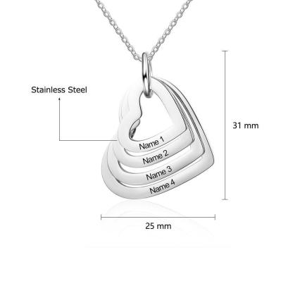 Hollow Heart Sterling Silver Necklace - 4 Custom Names - Personalized Jewel