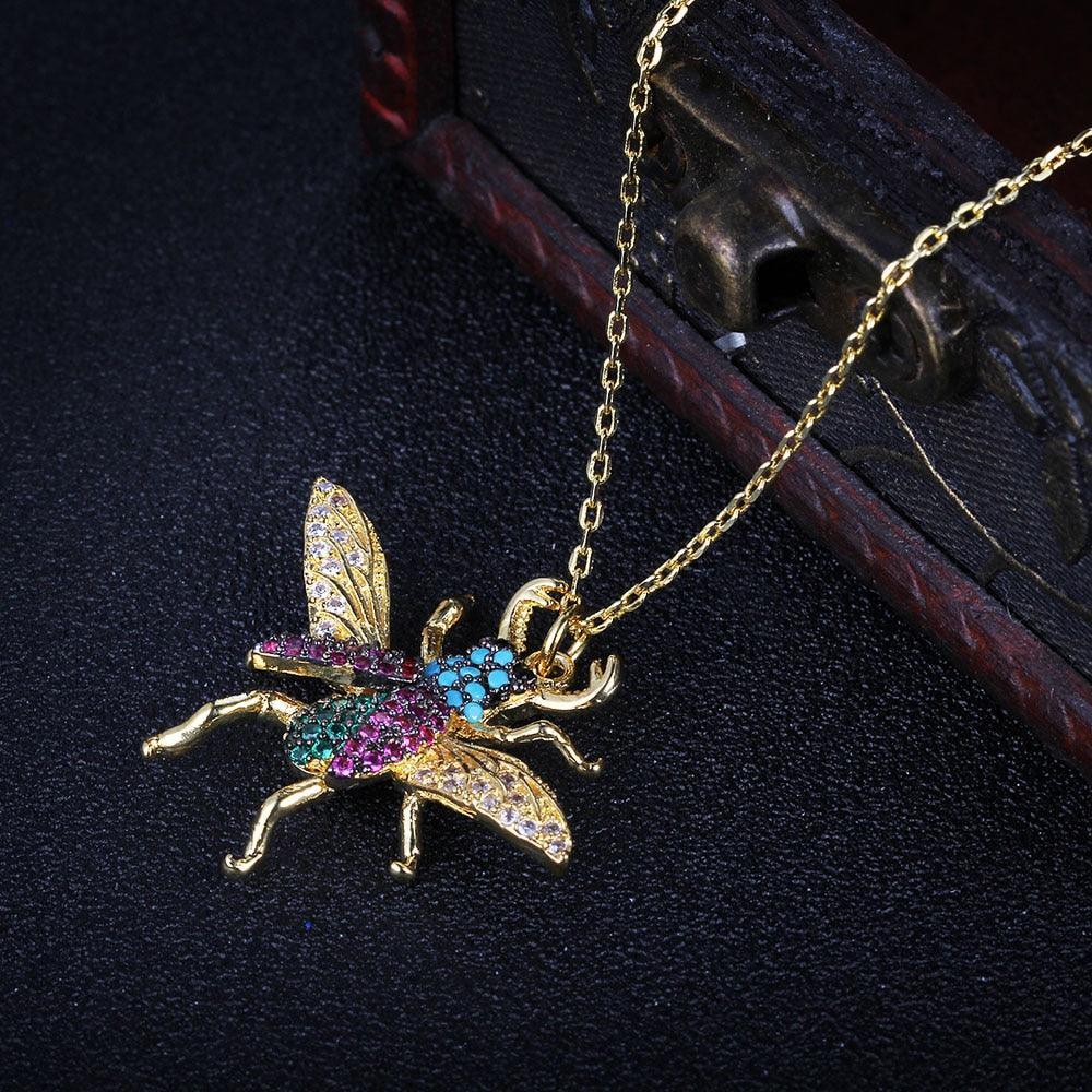 Honey Bee Insect Pendant Necklace, Cubic Zirconia Fashion Jewelry for Women, Perfect Gift for Her - Personalized Jewel
