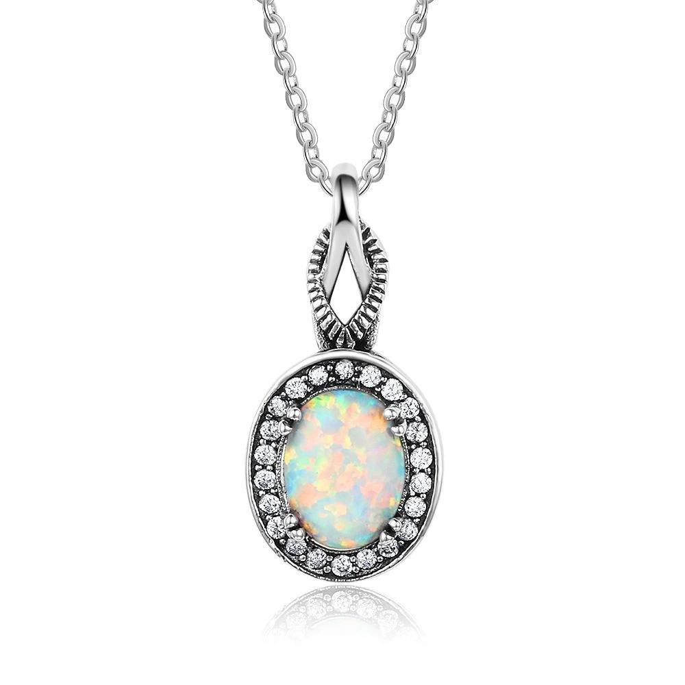 Hot Opal Pendants&Necklace 925 Sterling Silver Round Opal Fashion CZ Collares Jewelry - Personalized Jewel
