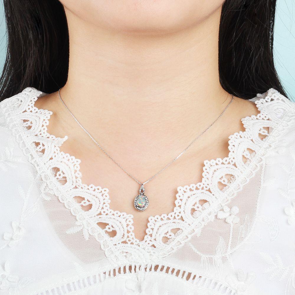 Hot Opal Pendants&Necklace 925 Sterling Silver Round Opal Fashion CZ Collares Jewelry - Personalized Jewel