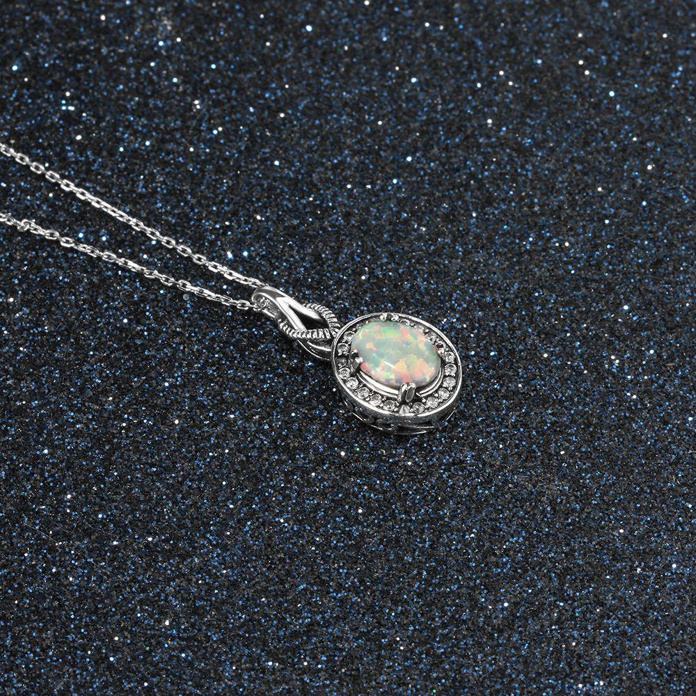 Hot Opal Pendants&Necklace 925 Sterling Silver Round Opal Fashion CZ Collares Jewelry - Personalized Jewel